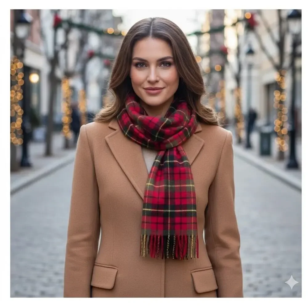Cisco Scarf Red Plaid Cashmere Wool Hand Loomed Muffler 48